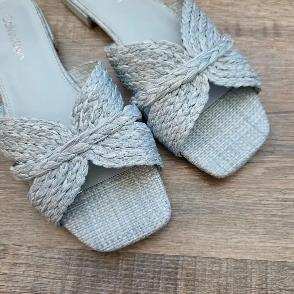 Calvin Klein Toukie Light Blue Woven Flat Slide Sandals Square Toe 8M